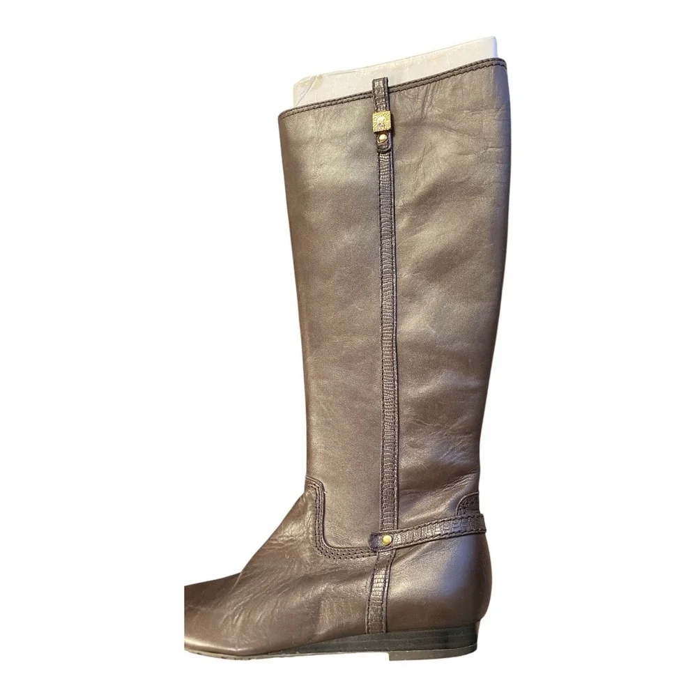 Anne Klein Riding Boots Brown Leather Flat‎ Knee High Size 7.5 M